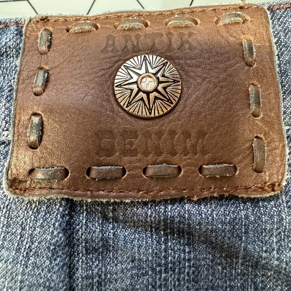 Antik Jeans Mens 33 Actual 34x30 Embroidered Pocket Brown Stitching Button Fly - Picture 11 of 14